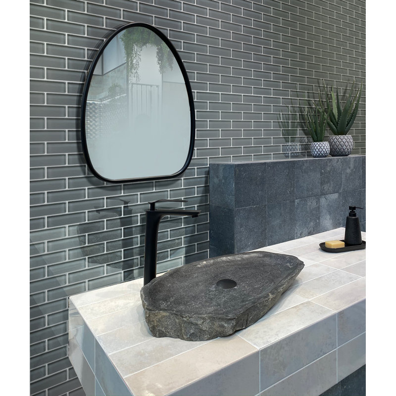 11.9"X 11.9" Polished Glass Brick Tile, Dark Gray