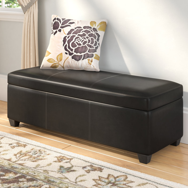 Aiyahna 46.85" Wide Rectangle Upholstered Storage Ottoman, Brown Faux Leather