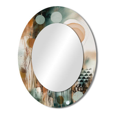 Green And Brown Artistic Liberation I - Large Oval Wall Mirror On Metal