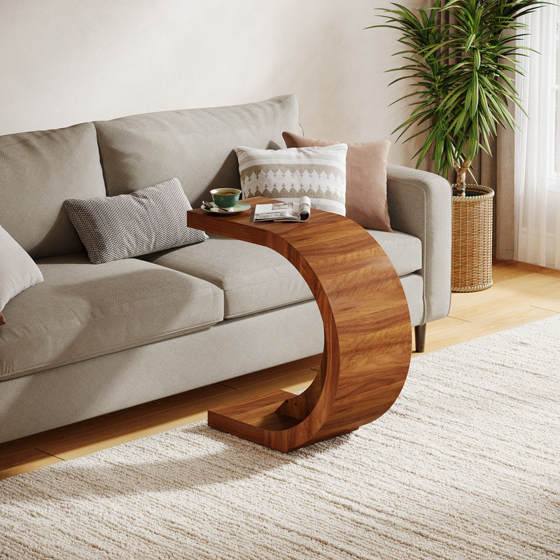 Table de bout en C, table d'appoint en bois pour canapé-lit, salon, petit espace, Brun