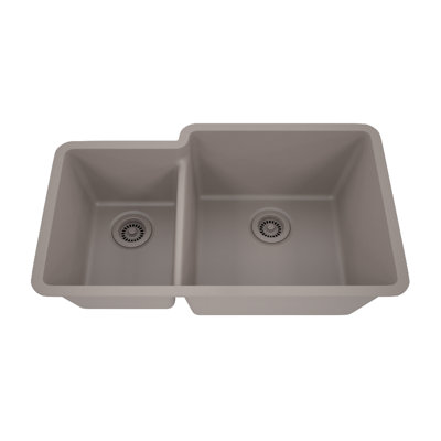 Évier de cuisine 32 po x 19 po en quartz platine, évier à double cuve 40/60, évier encastré, évier de cuisine en granite