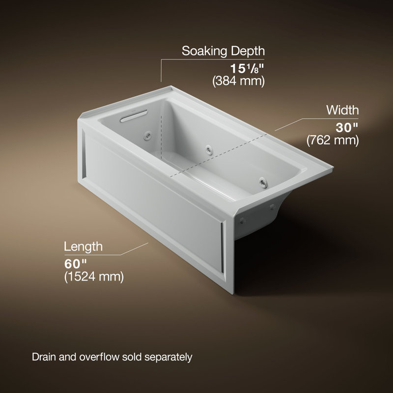 Archer® 60" x 30" Alcove Whirlpool, Ice Grey, Left