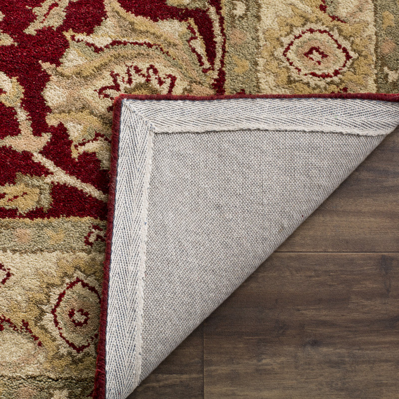 Tapis rouge / doré en laine touffeté à la main Dunbar, Tapis de couloir 2 pi 3 po x 12 pi