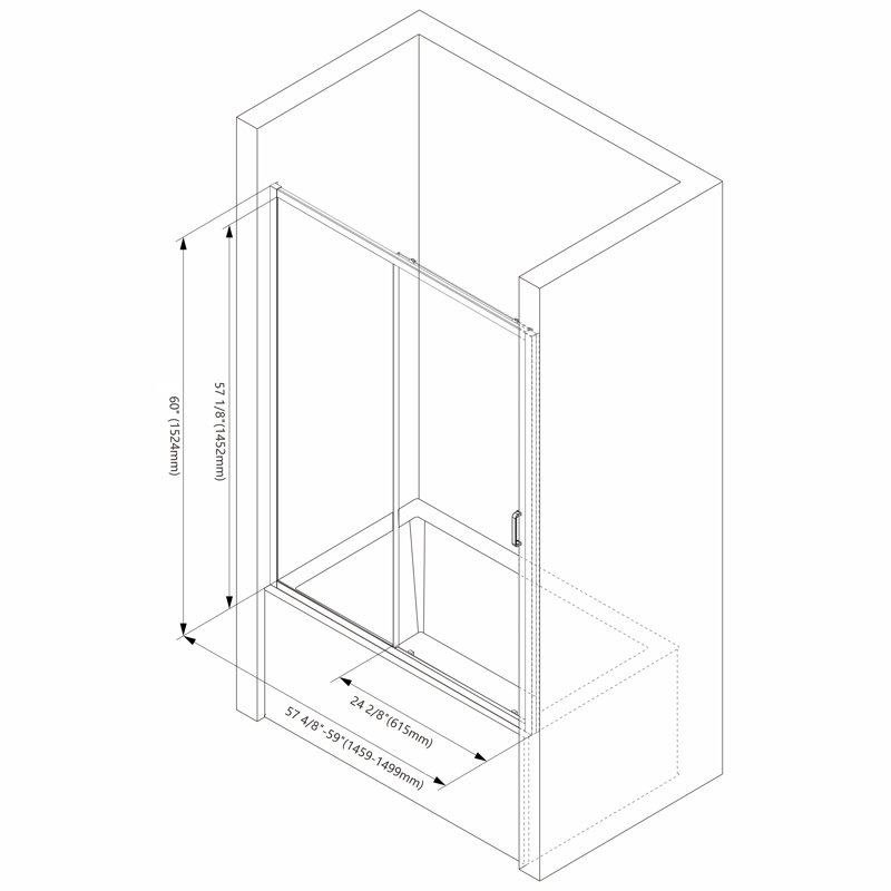 Porte de baignoire coulissante simple avec verre trempé transparent l 59 po x H 60 po, Doré
