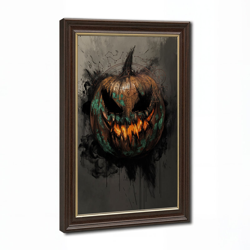 Citrouille orange avec texture bleu sarcelle et toile d'Halloween mystique, H 18 po x l 12 po