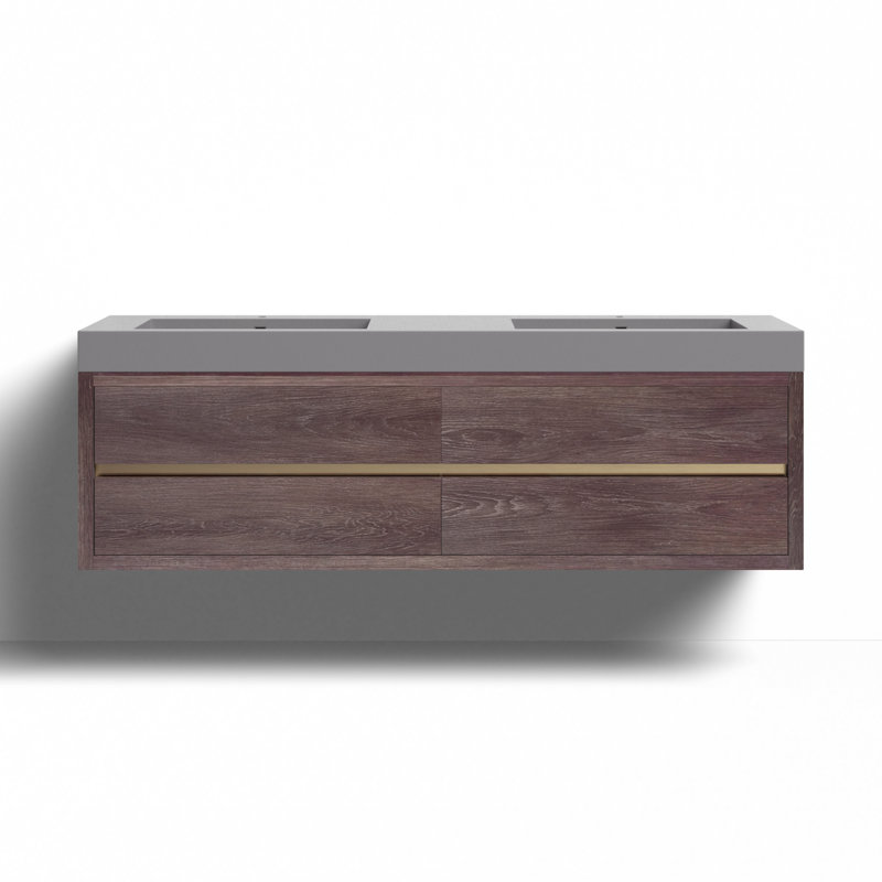 Beira 72'' Double Bathroom Vanity, North American Oak Finish/White Top