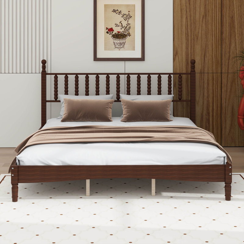 Lit plateforme très grand en bois massif avec tête de lit en forme de gourde, cadre de lit de style rétro, grand rangement sous le lit