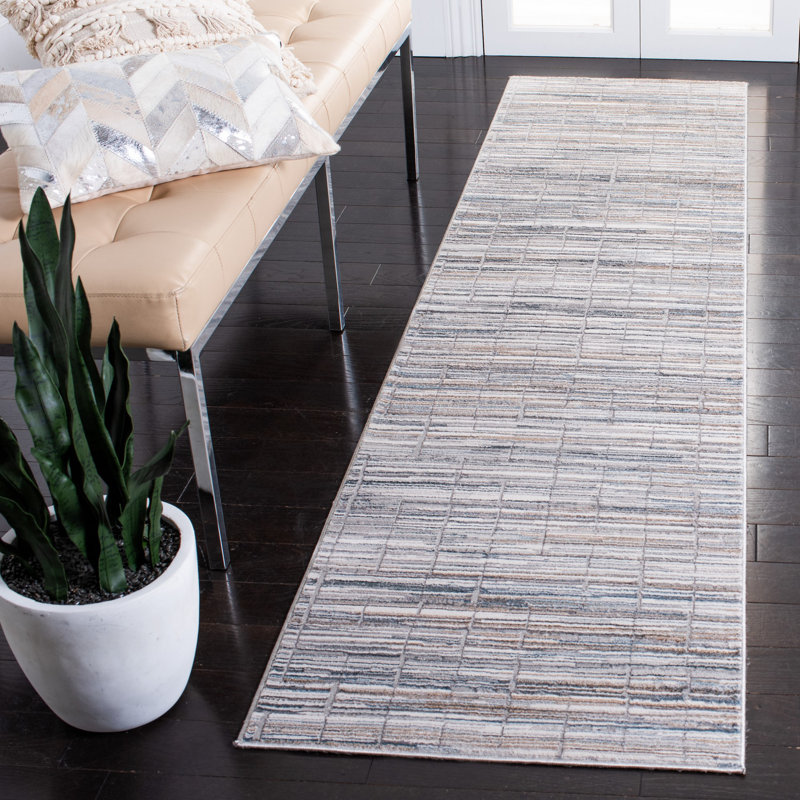 Tapis géométrique gris / ivoire, Tapis de couloir 2 pi 2 po x 9 pi