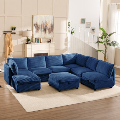5-Seat Sectional Sofa with Hidden Storage and 3 Ottomans by Latitude Run
