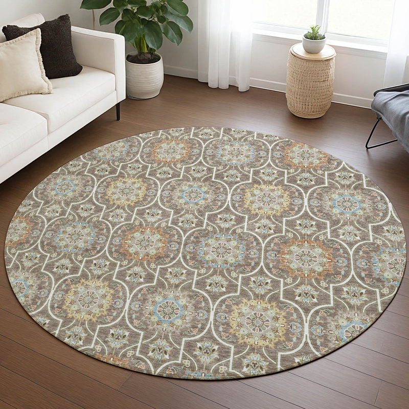 Machine Washable Indoor/Outdoor Chantille ACN2670 Modern Rug, Taupe, 8' Round