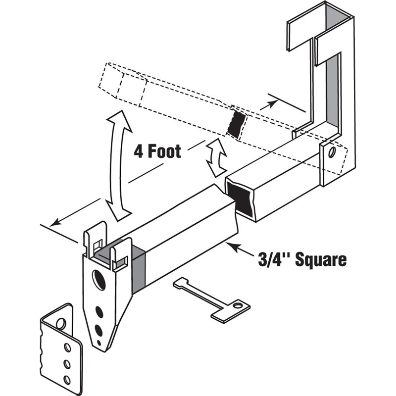 Verrou de sécurité, barre de sécurité de 48 po de long, aluminium, peint, support en acier, sans poignée (paquet simple)