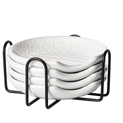 Repose-cuillère en céramique pour dessus de cuisinière avec support, ensemble de 4 ， blanc
