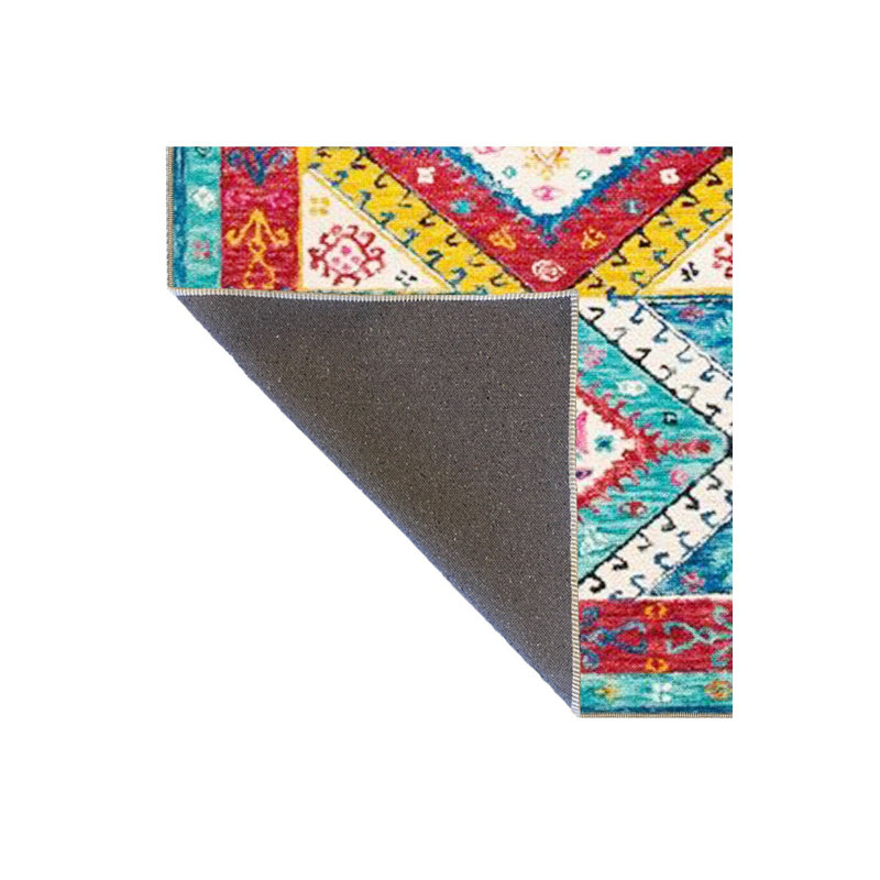 Yellow Geometric Patterned Woven Base Washable Rug, Square 3'3" Rug Pad Included