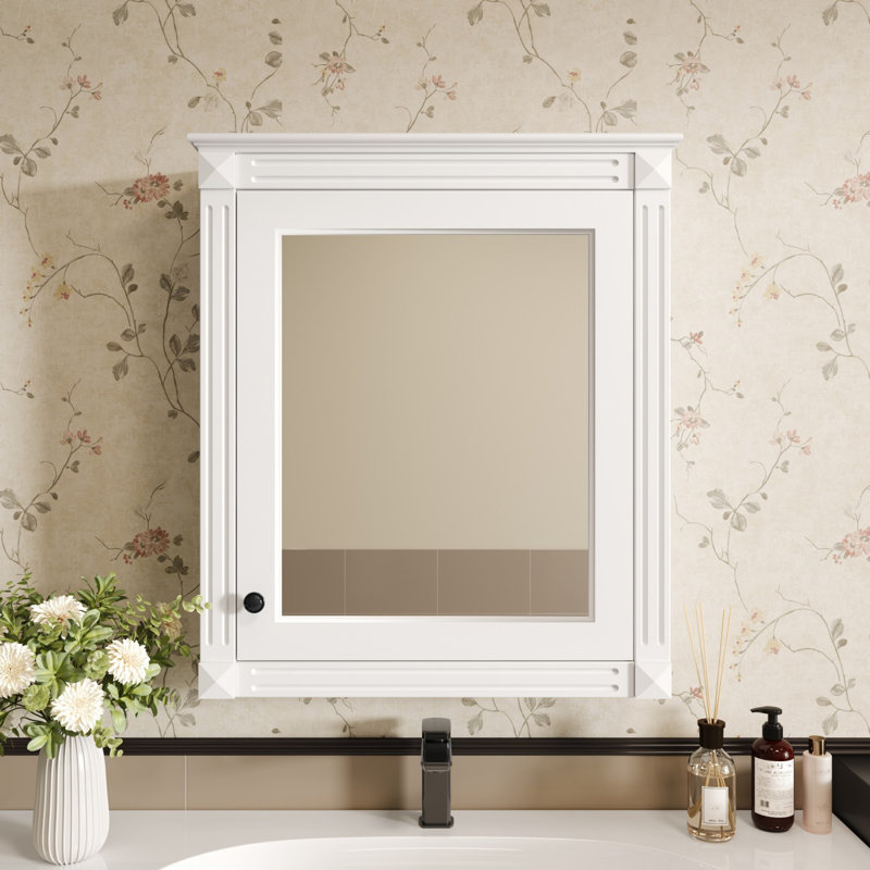 Armoire de rangement murale avec miroir, Blanc