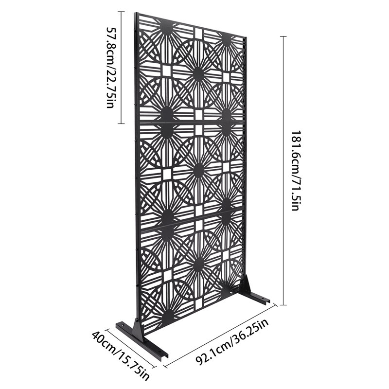 Écran de clôture d'intimité pour l'extérieur (forme de fleur géométrique), Noir