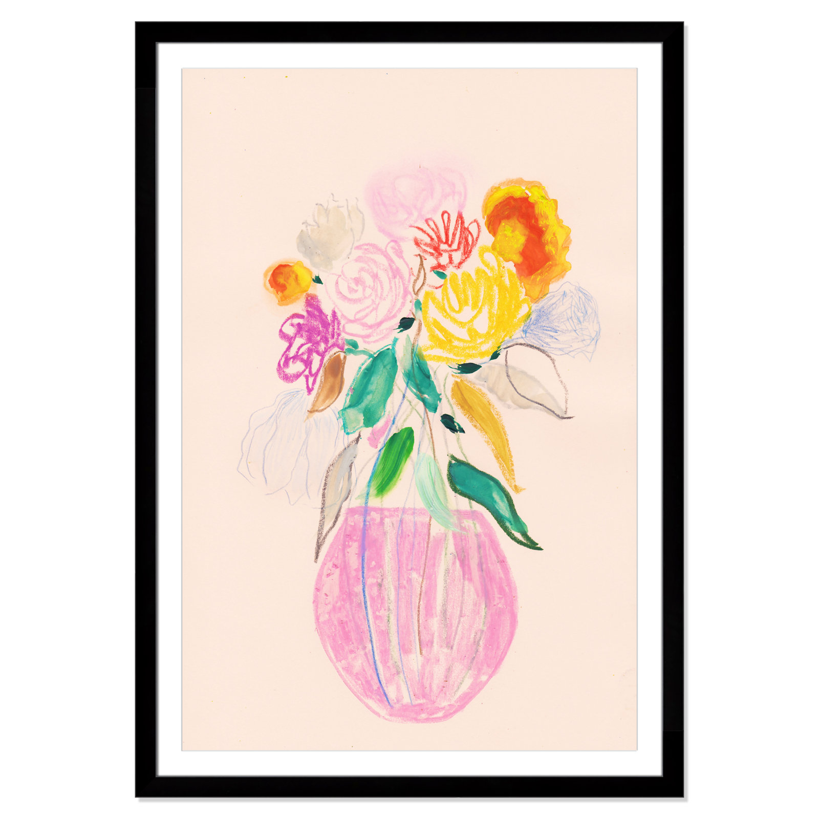 Simple Floral I Print by Bea Dina, Black Single Picture Framed Paper, White, 55" H x 39" W x 1.25" D