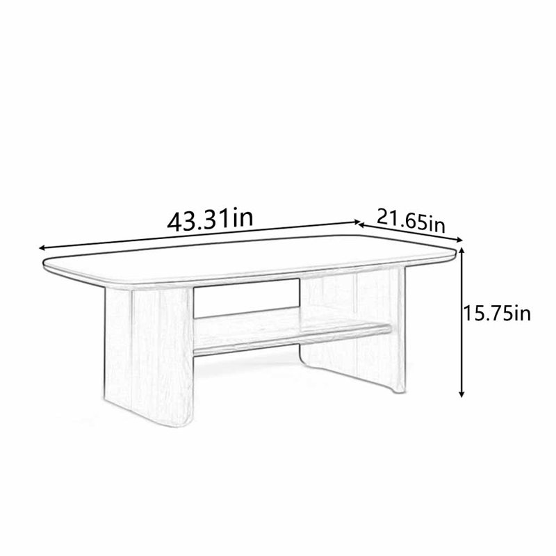 Table à thé en bois massif, H 15,75 po x L 43,31 po x l 21,65 po, Blanc