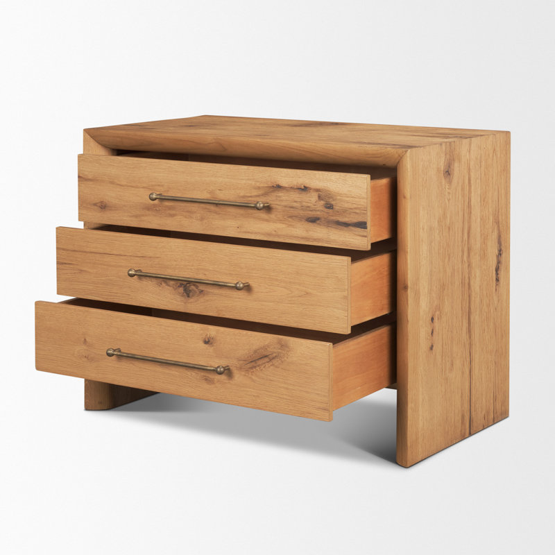 Belford 3-Drawer Oak Wood Closed Nightstand, Light Brown