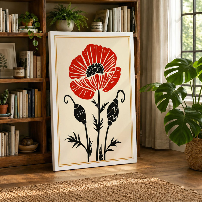 Crimson Carnation Botanical - Wrapped Canvas, 18x12 - 45.7 x 30.5 cm, Cream Border
