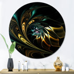 Brown Blue Fractal Flower in Black - Modern wall clock