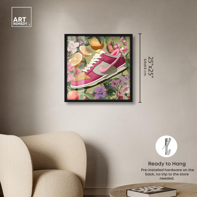 Sneaker, mode perdue, Art Shadowbox Print par Art Remedy, H 25 po x l 25 po, Noir
