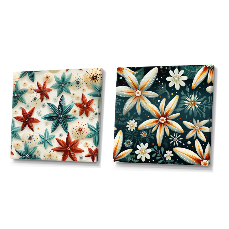 Coastal Starfish Symmetry - Abstract Botanicals Square, ensemble de 2 collages carrés, Toile tendue, H 36 po x l 73 po