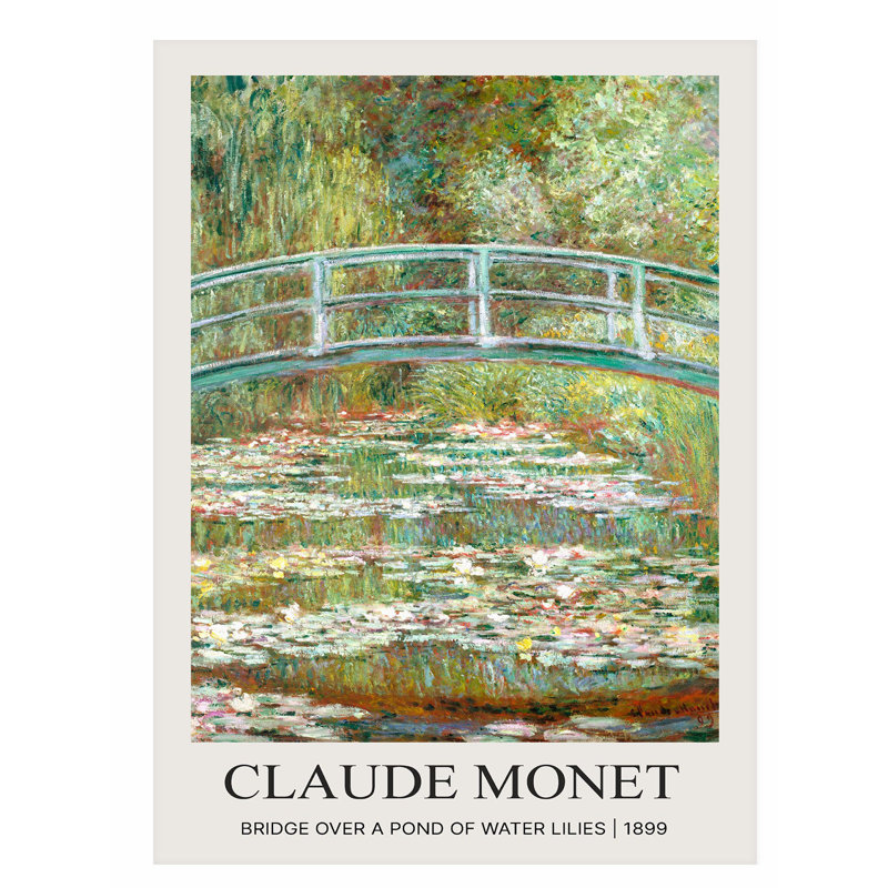 Architecture et bâtiments, pont Claude Monet au-dessus d'un étang de nénuphars, reproduction d'art classique sans cadre