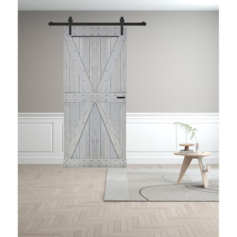 French Gray Solid Spruce Bi-Fold Barn Door with Hardware Kit