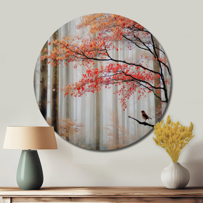 Automne forêt matinale rosée au Québec - Paysages grand art mural rond en métal