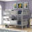 Full Over Full Bunk Bed With Ladder For Bedroom, Guest Room Furniture-Gray-1404668877