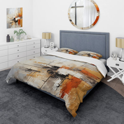 Orange Black Abstract Fractal Impressions - Fractals Duvet Cover Set - Microfiber Polyester