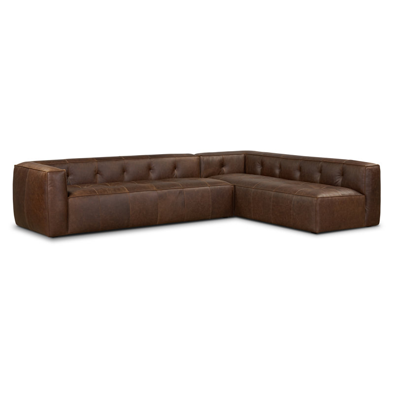 Capa 129" Full-Grain Genuine Italian Leather L-Shaped Corner Sectional Sofa in Chocolate Brown