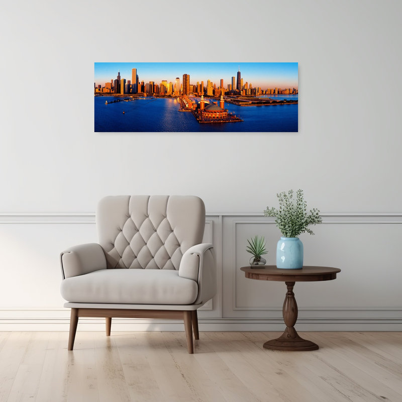 Sunrise at Navy Pier Lake Michigan Chicago Cook County Illinois USA 1 Piece Wrapped Canvas Panoramic Wall Art