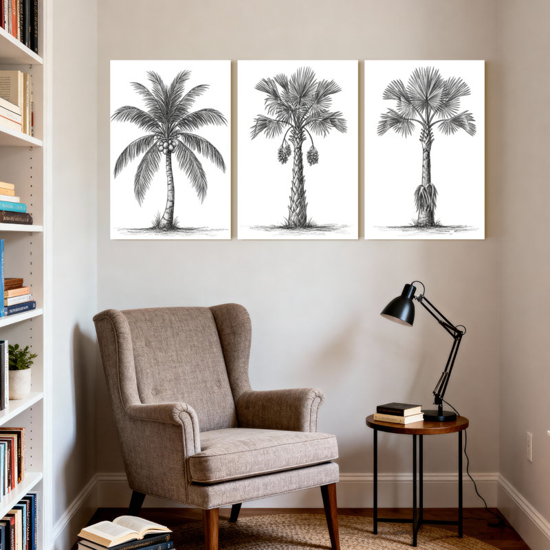 Ensemble de 3 reproductions d'art sur toile, "Palm Trees", H 18 po x l 36 po
