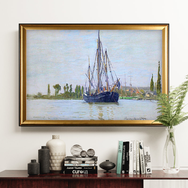« the voilier bateau », impression, Cadre doré, Blanc mat, H 24 po x l 32 po x P 1,5 po