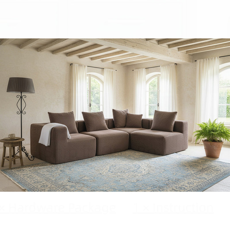 Modular Sectional Sofa, Brown, 23.62" H x 111.02" W x 74.02" D