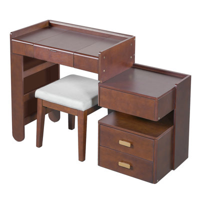 Coiffeuse 3 en 1 avec miroir rabattable, éclairage à DEL, longueur réglable et tiroirs spacieux - Coiffeuse multifonctionnelle élégante pour la maison