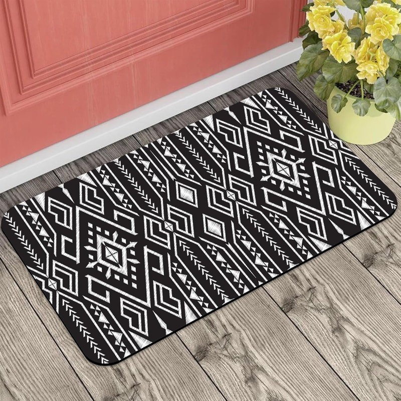 Door Mat, Boho Aztec Tribal Geometric Welcome Outdoor Mat, Non-Slip Low Profile Absorbent and Easy Clean Doormat Outdoor Indoor Entrance for Entryway Patio Porch 16x24 in