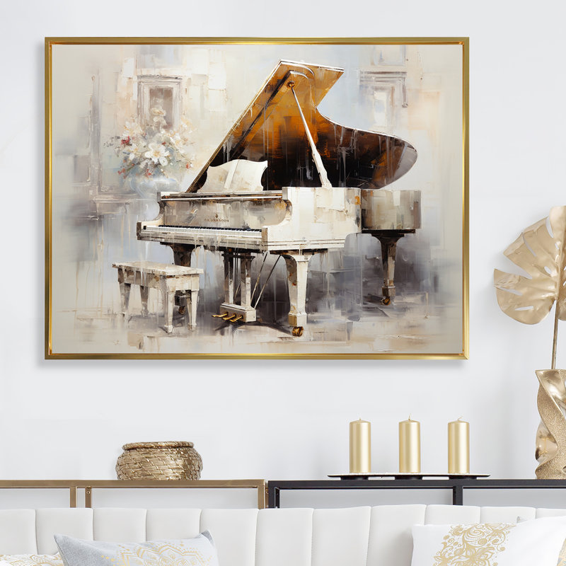 Reproduction d'art sur toile, "Beige Piano Orharmonras Origin I", Cadre flottant doré, H 24 po x l 32 po x P 1 po