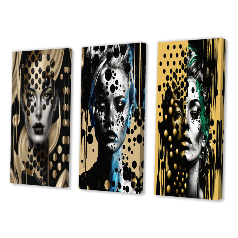 Transcending Female Potrait - Modern Woman Art Set Of 3 Pieces, Toile tendue, H 32 po x l 48 po