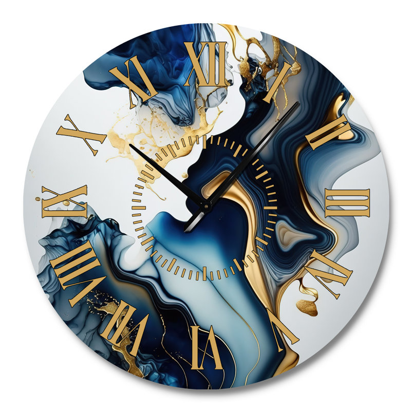 Horloge murale abstraite à géode bleue et marbre I, Grand