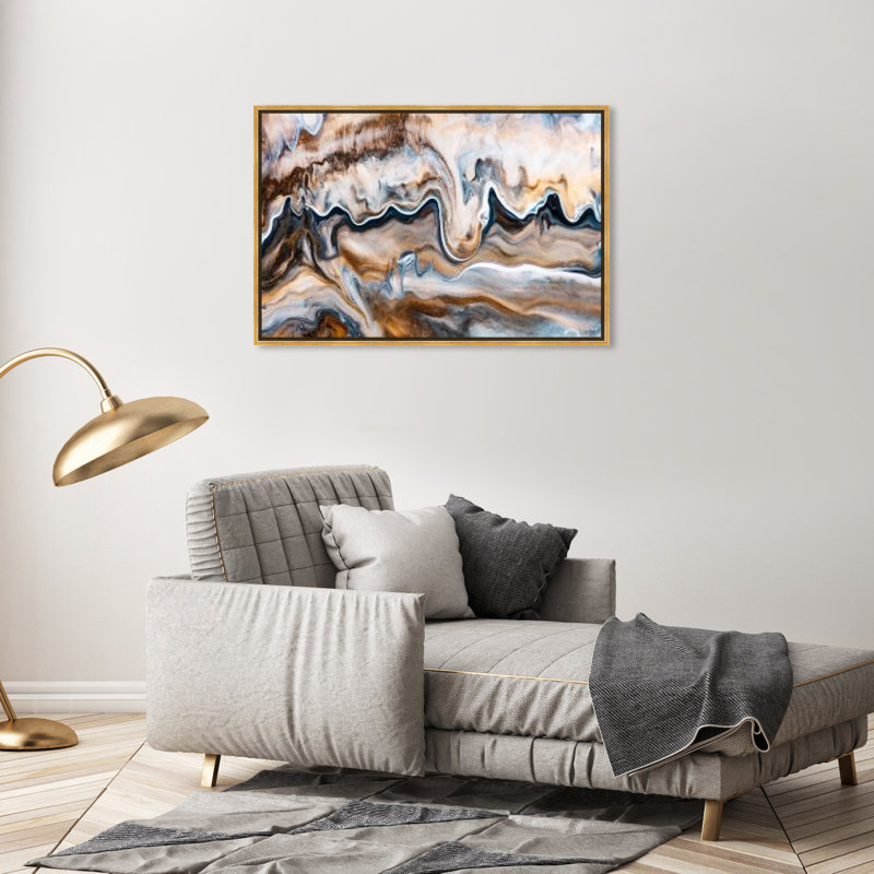Modern Large Paint Splash Graphic Art Canvas, 24" H x 36" W, Gold Framed