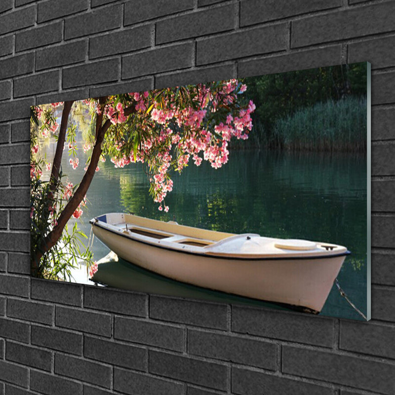 Landscape Boat Tree - Unframed Photograph on Glass