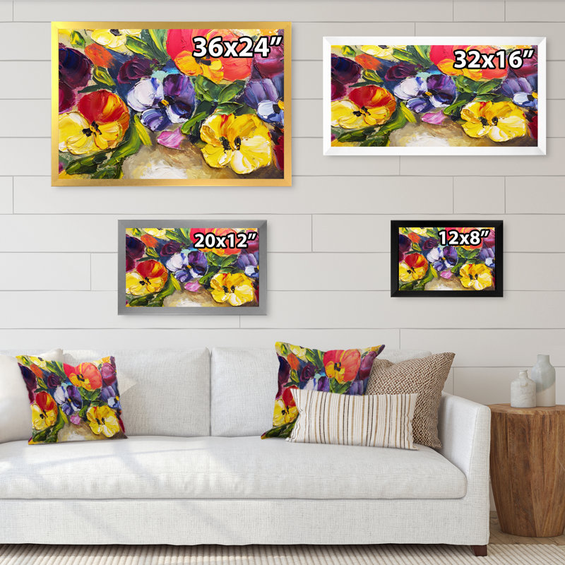 Fleurs rétro II - reproduction d'art sur toile, Cadre photo argenté, H 24 po x l 36 po x P 1 po