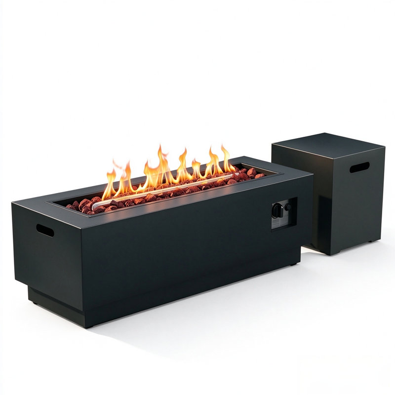 Acier 48 po Table de foyer d'extérieur au propane avec coffre de réservoir caché et couvercle - Patio extérieur