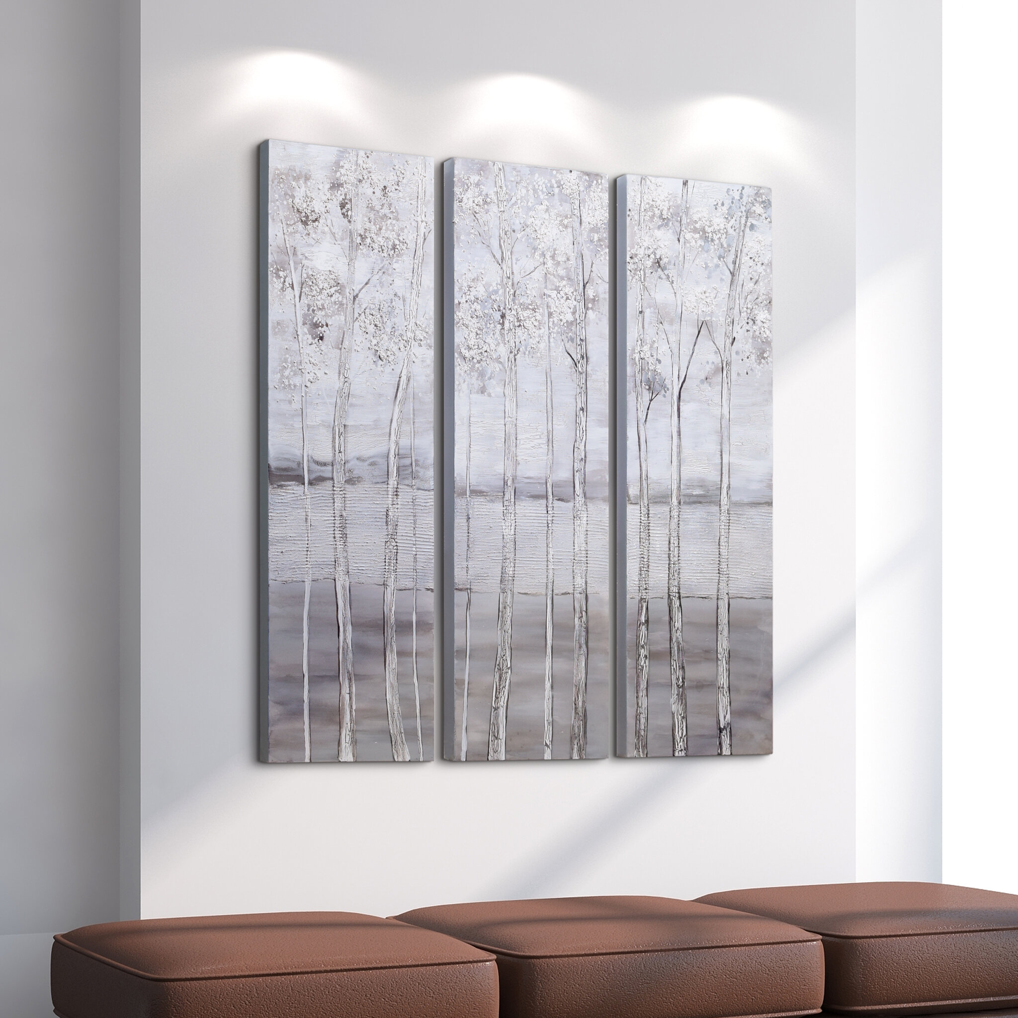 Silver Winter Textured Metallic Framed On Canvas 3 Pieces by Martin Edwards  Painting
