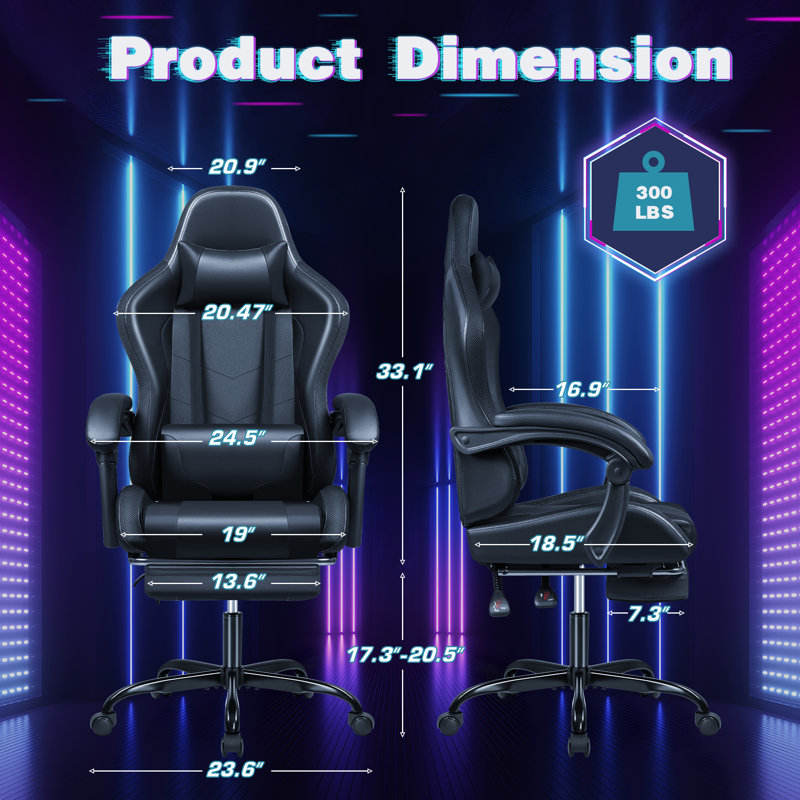 Homall Ergonomic Gaming Chair with Massage, RGB LED Lights and Footrest, Black