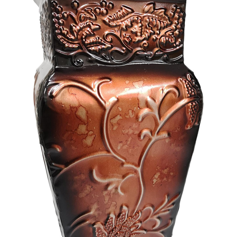 Hosley 21.25 Inch Tall Embossed Red Floor Vase Striking Statement Piece for Floral Arrangements Home Decor Embrace Elegance