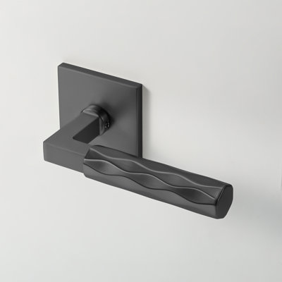 Fausse poignée de porte intérieure moderne noire matte Hailey avec rosette carrée et vis dissimulées