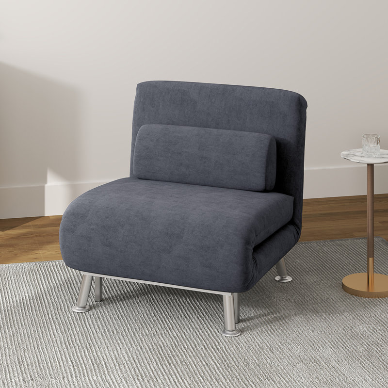 Romer Single Chair Bed, 3-in-1 Velvet Folding Sleeper Chair, Charcoal Grey